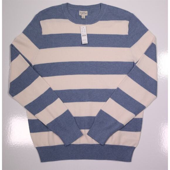 New! J. Crew Blue/White Cotton Piqué-Stitch Crewneck Sweater Large - Picture 3 of 8